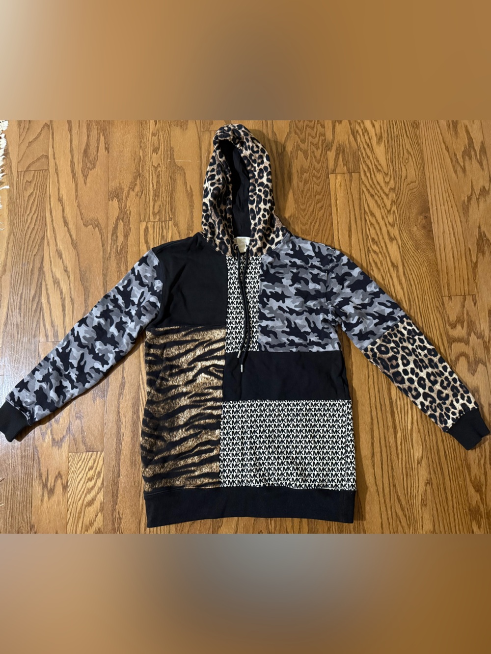 Mixed Print Hoodie - Black, Gray & Leopard Accents
